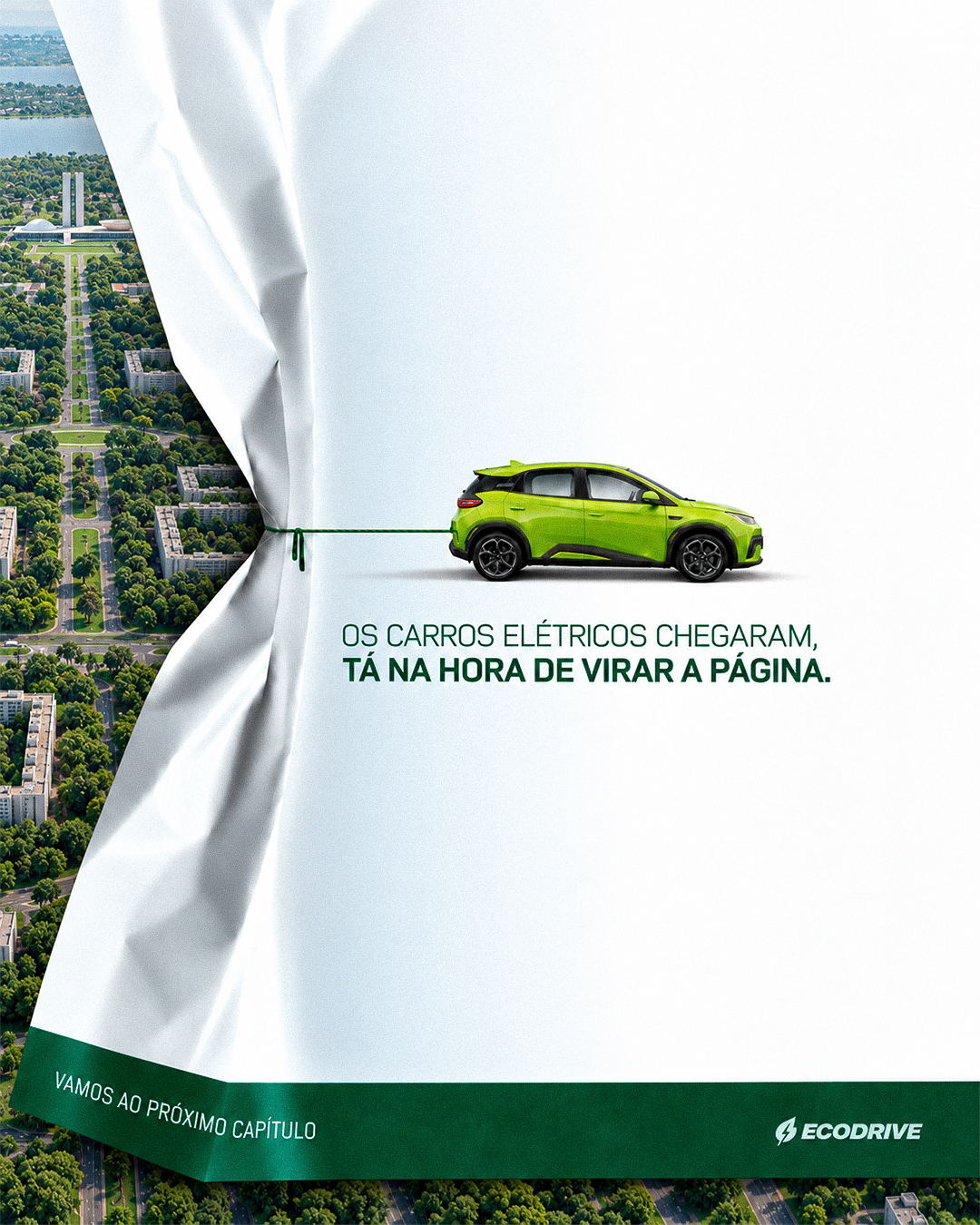 Arte institucional da ECODRIVE sobre a chegada dos carros elétricos